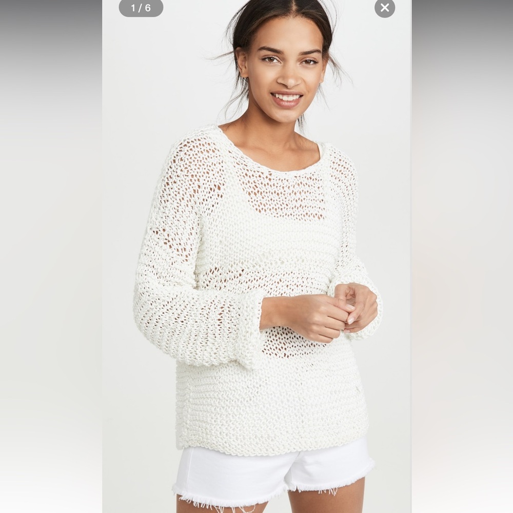 Mikoh White Open-Knit Crewneck Sweater